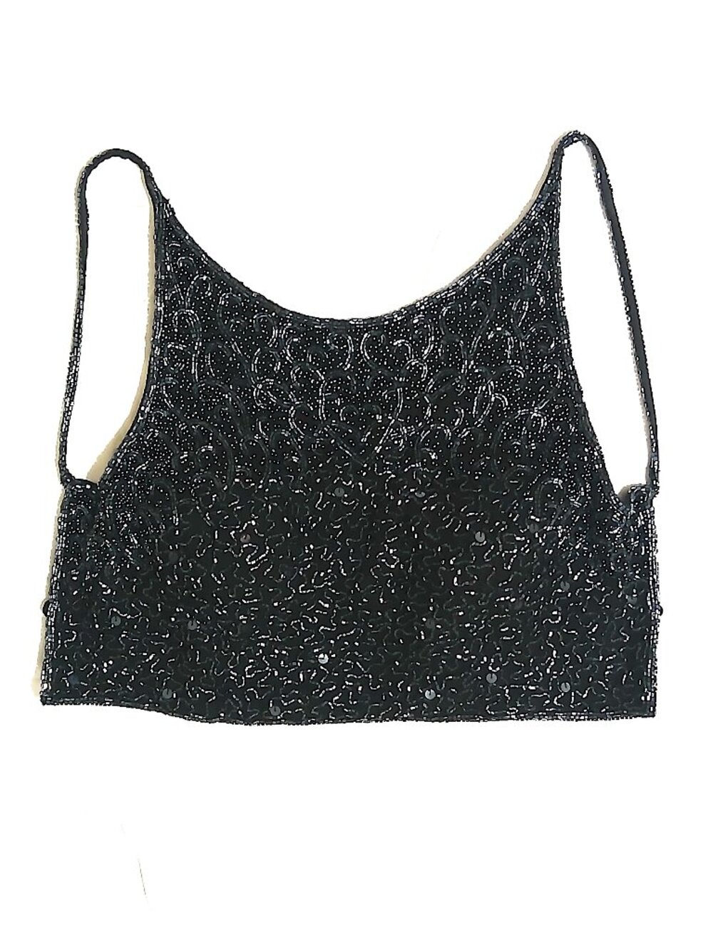 Unbranded Black Beaded Crop Cami Top Women’s Small Tie Back Y2K Party Clubwear